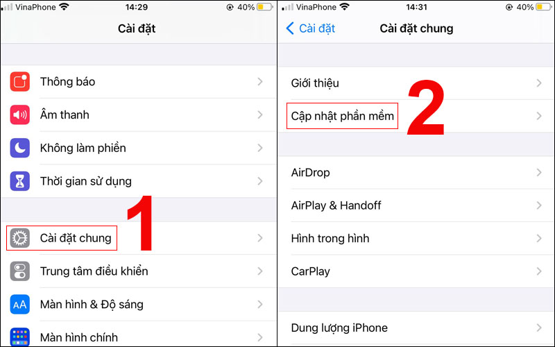 Các thao tác cập nhật iOS phiên bản mới